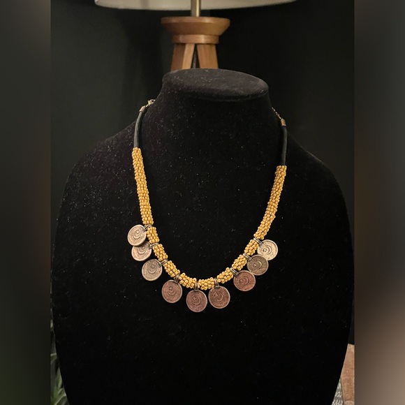NWT FREE PEOPLE Yellow Beaded Necklace With Coin Charms - Picture 2 of 3